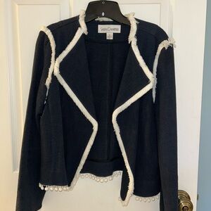 Sara Campbell Dark Blue Jacket with Cream Fringe